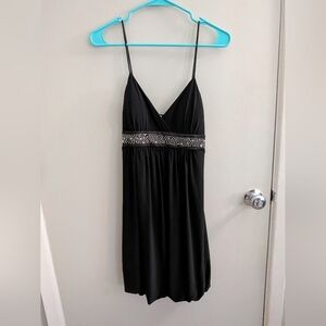 Papaya Black Cocktail Dress with Rhinestone Accents Bubble Hem Large Party EUC